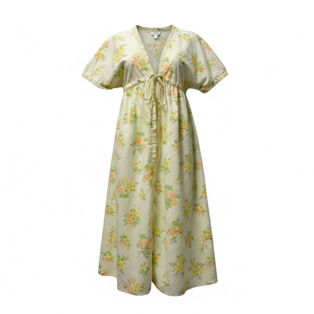 VTG 70s Yellow and Green Floral Women's Robe - Picture 1 of 9